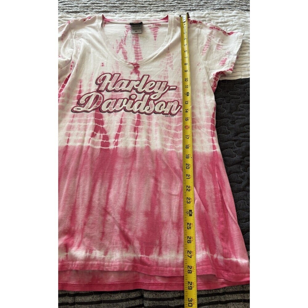 Harley Davidson Tie Dye T-Shirt XL V Neck Pink Short Sleeve Vtg 2012 Seminole Fl - Picture 6 of 7